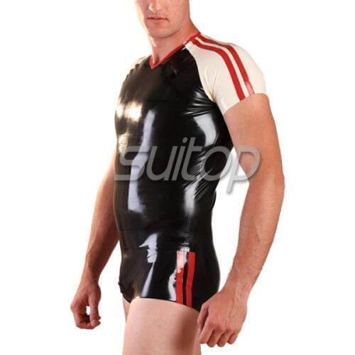 Fancy sexy rubber latex costume New Style Rubber Argyle Shirt