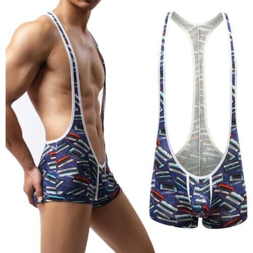 Underwear Men Sexy Undershirts Shorts Printed Leotard Wrestling Singlet One-piece Jumpsuit Bugle Pouch Nightwear Bodysuits Men