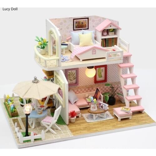 New Furniture Diy Doll House Wooden Miniature Doll Houses Furniture Kits Box Puzzle Assemble Dollhouse Toys For Children Gifts
