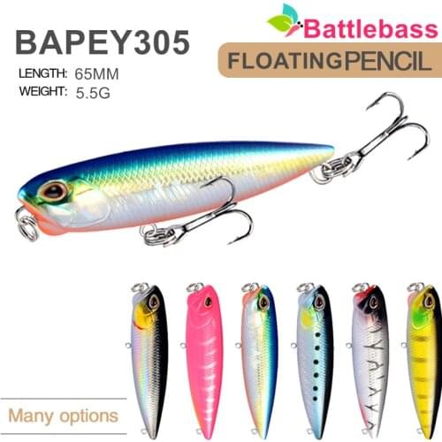 BATTLEBASS 2021 NEW 65mm 5.5g Fishing Lure Z-Shaped Pencil Plastic Wobbler Surface Floating Fresh Salt Topwater Bass Bait