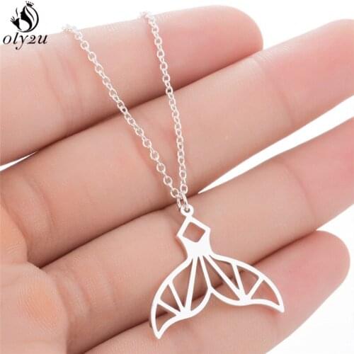 Oly2u Fashion Mermaid Whale Tail Pendant Boho Necklace for Women Dolphin Fishtail Choker Necklaces Jewelry Birthday Gifts