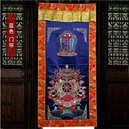 Wholesale Buddhist supplie Tibet Buddhism Kalachakra Eight auspicious symbol Embroidery wall Partition Tapestry Door curtain
