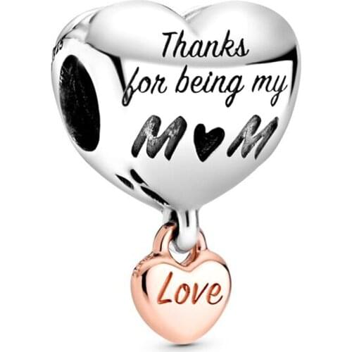 Original Love You Mum Heart & Thanks For Being My Mum Pendant Beads Fit 925 Sterling Silver Charm Pandora Bracelet Diy Jewelry