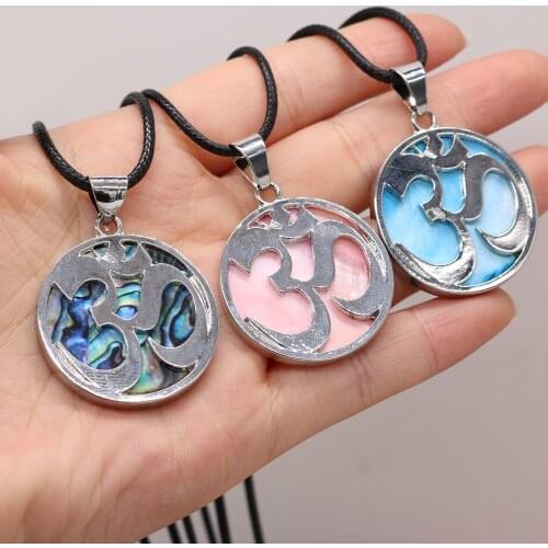 Natural Shell Alloy Necklace Round Pendant Leather Cord 2MM Charms For Elegant Women Love Romantic Gift