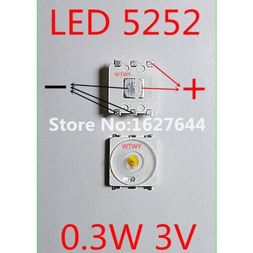 50pcs LUMENS LED 5252 LED TV Backlight High Power 0.3W 3V LED Backlight Cool white For LED LCD TV Backlight Application