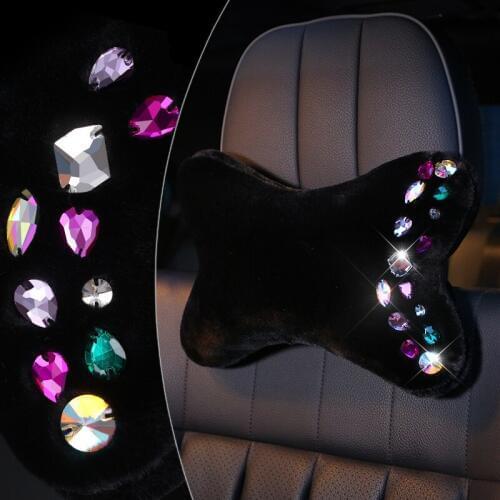 Car Neck Pillow Crystal Diamond Rhinestone Design Plush Seat Support Car Headrest pillow Auto Safety Diamond Accessories