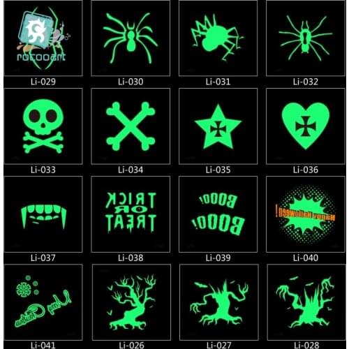Rocooart Spider Skull Luminous Tattoos Joke Ghost Temporary Tattoo Sticker Trick Fake Tattoo Glowing Taty For Halloween Party