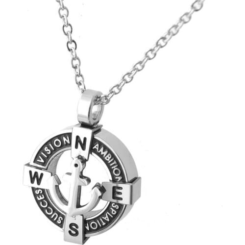 Runda Fashion Stainless Steel Compass Enamel Round Pendant for Men Necklaces Chain Jewelry