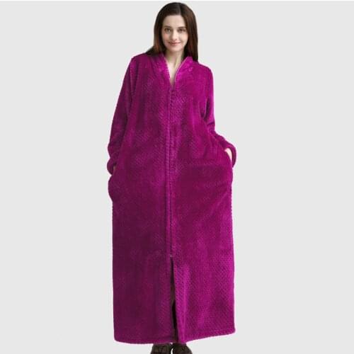 Loose Womens Bathrobe Flannel Long Sleeve Pockets Ladies Casual Homewear Fluffy Zipper Winter Warm Robes for Female 2021 New