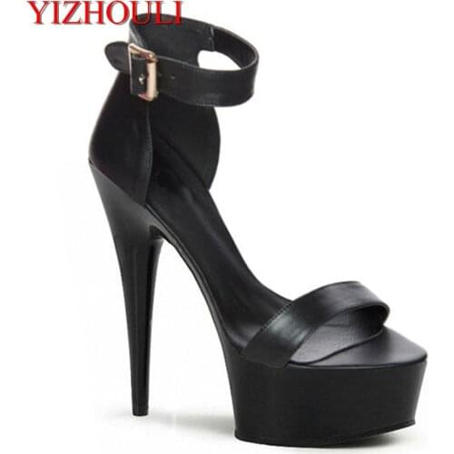 15 cm high heel shoes, stage show ultra high heel sandals, thin heel black matte vamp, dancing shoes