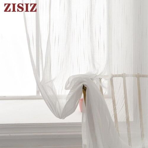 White Striped Tulle Curtains for Living Room Sheer Curtains Modern Solid Decoration Bedroom Balcony Voile Window Treatments