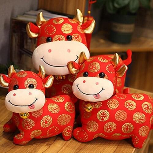 Pattern Print Cartoon Cow Plush Stuffed Doll Chinese New Year Decor Toy Mascot Cow Plush Stuffed Doll Chinese New Year Decor Toy