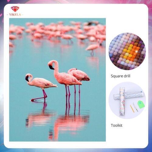 YIKELA 5D Flamingos Decorative Painting Full Diamond Painting Embroidery DIY Mosaic Painting Cross Stitch Handmade Craft Kit