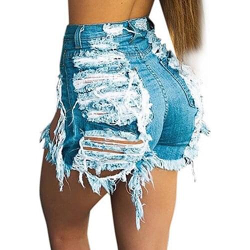 Plus Size Ladies Hollow Out Shorts Streetwear High Waist Holes Sexy Jean Slim Denim Shorts Solid Color Summer Women for Club