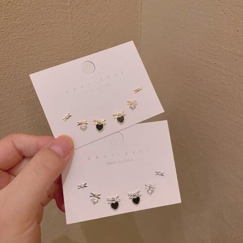 S925 Bow Intersecting X Earrings Three-Piece Suit Female Temperament Exquisite High-End Fashion All-Match Earrings