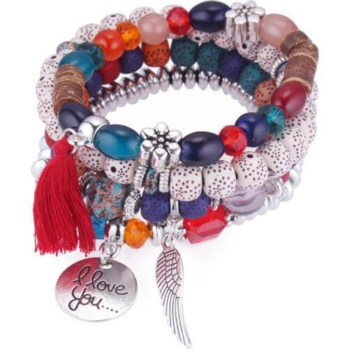 Crystal Bead Bracelets for Women Vintage Bracelet Female Jewelry Tassel Natural Stone Charms Wristband Gift