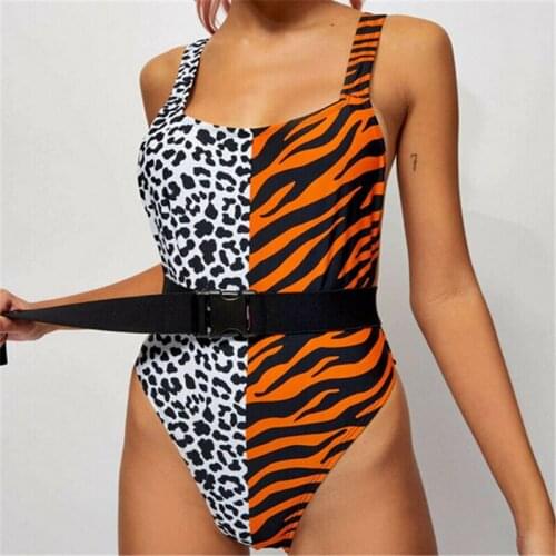 2019 Women Swimwear Leopard Print One Piece Swimsuit Bandage Bikini Push-up Padded Bathing Swimwear Monokini Swimsuit Biquini