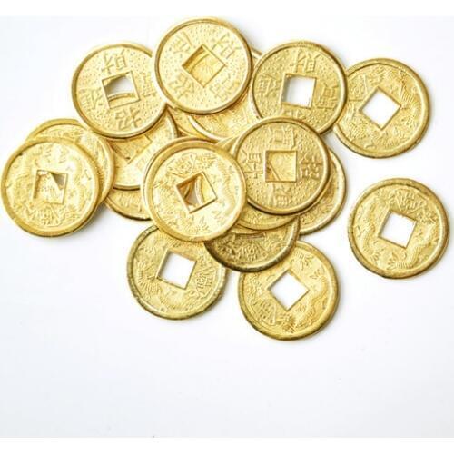 100PCS 24mm Golden Chinese Ancient Feng Shui Lucky Coin Good Fortune Two Dragons Antique Wealth Money For Collection Gift