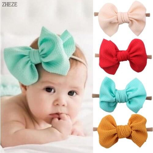 1Pcs 2021 New Fashion 4.5'' Waffle Bows Elastic Nylon Baby Headbands For Girls Kids Cute Bowknotted Hairbands Hair Accessories