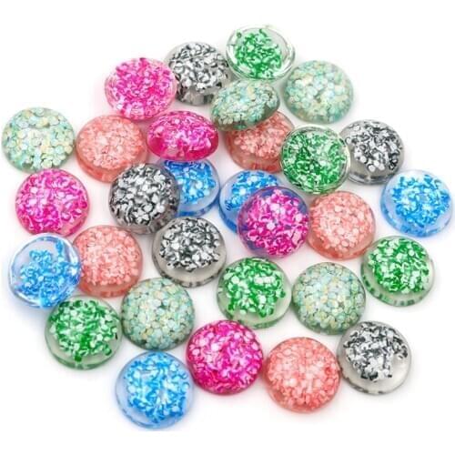 40pcs/lot 12mm Mix Colors Transparent Flowers Cute Flat Back Resin Cabochon For Bracelet Earrings DIY Jewelry Accessories