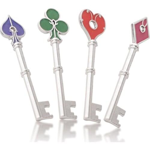 97QE 4 Pcs Game Residents Evils Keychain Set RPD Square Plum Heart Key Police Playing Cards Badge Pendants Cosplay Keyrings