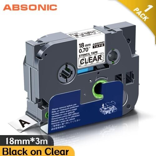 Absonic 3/4" 18mm Stencil Tapes Compatible Brother STe-141 Black on Clear for P-touch Label Maker PT-1880 PT-189 PT-D400 PT-D450