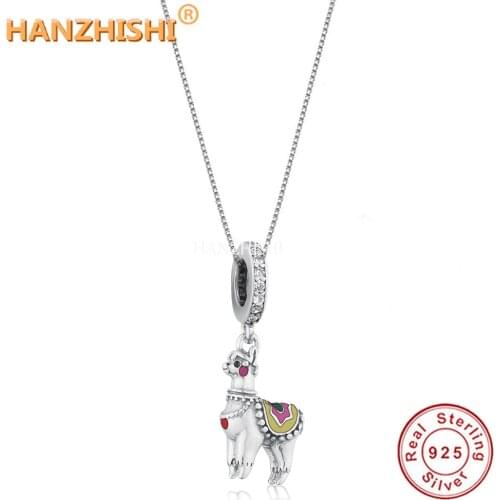 Alpaca Lama Necklace 925 Sterling Silver Enamel Animal Pendant Box Chain Necklace Vintage Fine Jewellery Gift for Women Men