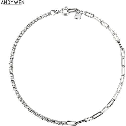 ANDYWEN 925 Sterling Silver 2020 Rock Punk Splice Geometric Chains Crystal Zircon CZ Luxury Bracelet For 2020 Party Jewelry