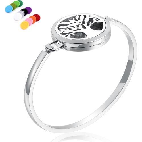 Tree of life Essential Oil Diffuser Aroma Bracelet 316L Stainless Steel Perfume locket Magnetic Bracelets with 12pcs Pads Gift