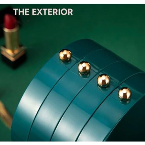 Large Mirror Display Desktop Jewel Box Organizer 4 Fan Jewelry Storage Case