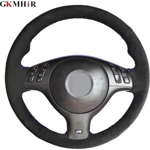 DIY Hand-stitched Black Suede Car Steering Wheel Cover for BMW E46 E39 330i 540i 525i 530i 330Ci M3 2001 2002 2003