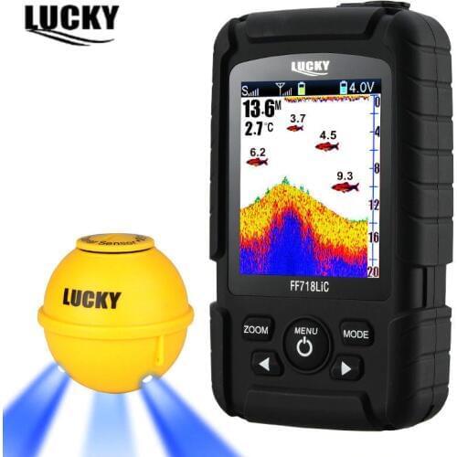 LUCKY FF718LiC-WLA 45M/147Feet Sonar Depth Waterproof Fishfinder Wireless Portable Fish Finder 125Khz fish attractive lamp