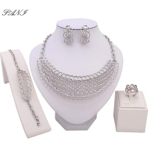 Fani Fashion African Beads Jewelry Set Brand Exquisite Dubai silvered Jewelry Set Woman Nigerian Wedding Bridal Bijoux