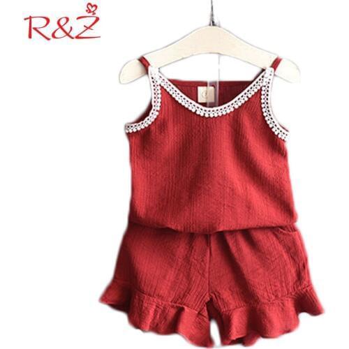 R&Z 2017 Girls Lace Vest Suit Shirt + Shorts 2 Pieces Set Fashion Princess Summer Sleeveless Childrens Clothing Yellow White k1