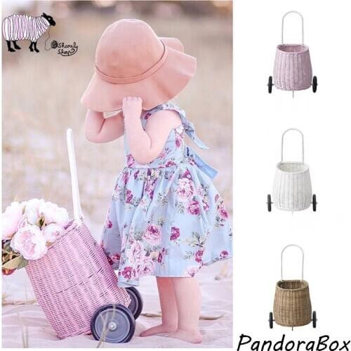 Newborn Photography Basket Props Baby Boy Girl Rattan Trolley Shopping Cart Photo Shoot Nature Style Basket foto Shooting Props