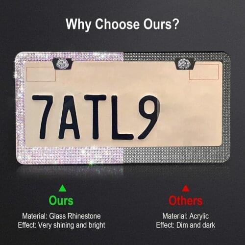 Crystal License Plate Frame Stainless Steel License Holder Rhinestone