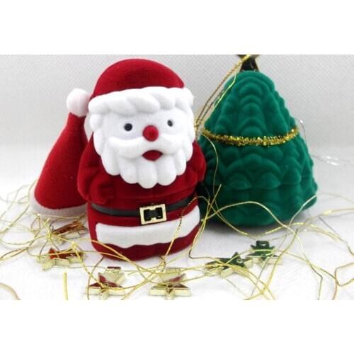 Lovely Velvet Santa Claus Ring Pendant Box Christmas Gift Boxes Ring Earring Stud Necklace Jewelry Display Rack Wholesale 50pcs