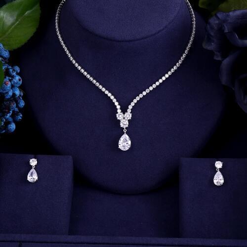 Janekelly New Design Luxury AAA Zircon Water Drop Shape Necklace Pendant Set for Women High Quality Party Jewelry Wedding