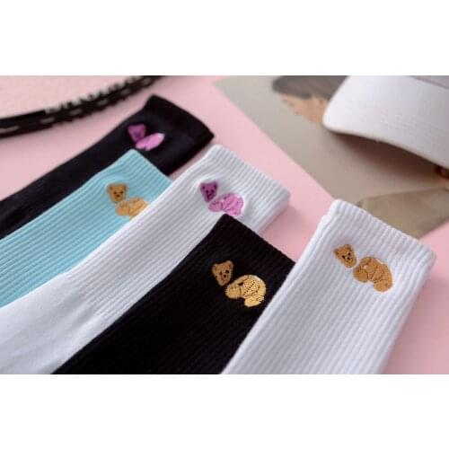 5Pairs Kawai Socks Broken Head Bear Angels Meias Hombre For Women chaussette femme Funny Bandhnu Spring Casual Short High Street