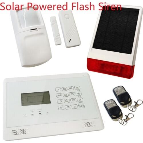 New Wireless & Wired GSM SMS Autodial Intruder Burglar House Alarm Solution with Solar Powered Siren Solar strobe siren