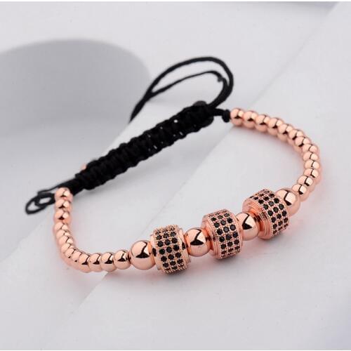 2020 New Rose Gold Diy Design Pave CZ Ball Charm Bracelet Men Women Braided Macrame Copper Beads Jewelry Gift For Men Women