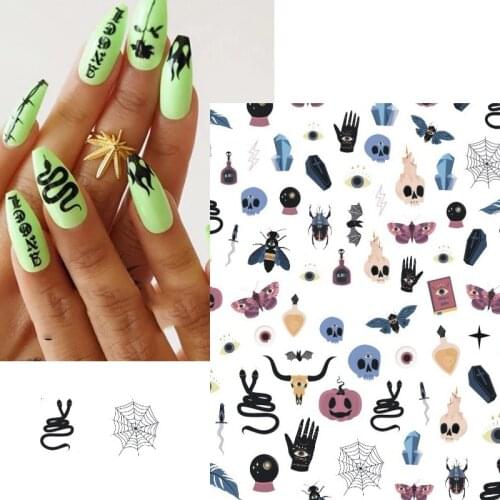 New Punk Super Thin Self-Adhesive Halloween Image Nail Decal Stickers Manicure Nail Art Decoration Accessories Z0500