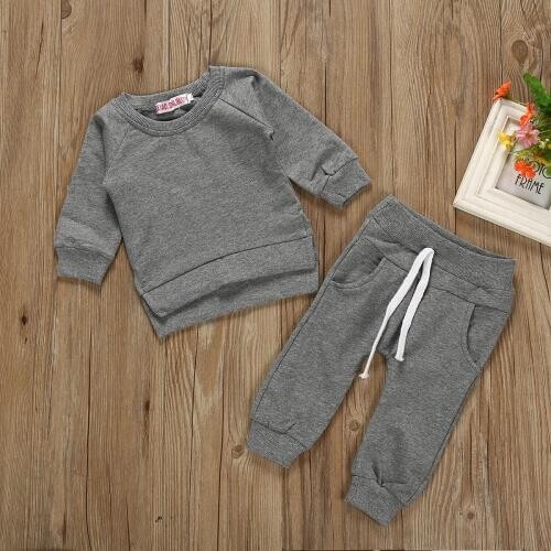 Pudcoco Newborn Baby Boy Girl Clothes Solid Color Cotton Long Sleeve T-Shirt Tops Long Pants 2Pcs Outfits Soft Sleepwear Clothes