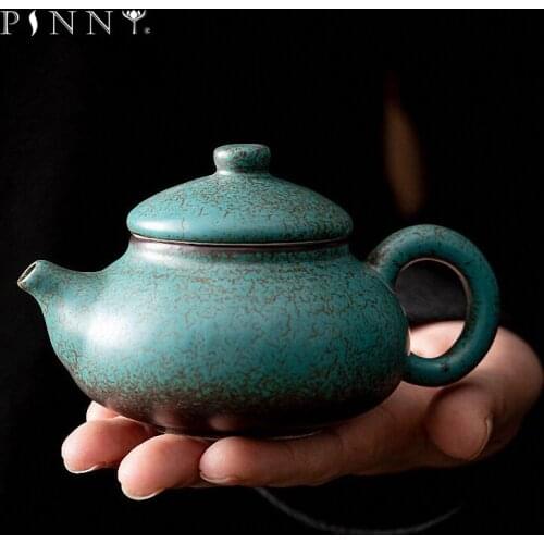 PINNY 135ML Ceramic Turquoise Glaze Kung Fu Teapot Retro Heat Resistant Drinkware Pigmented Tea Service