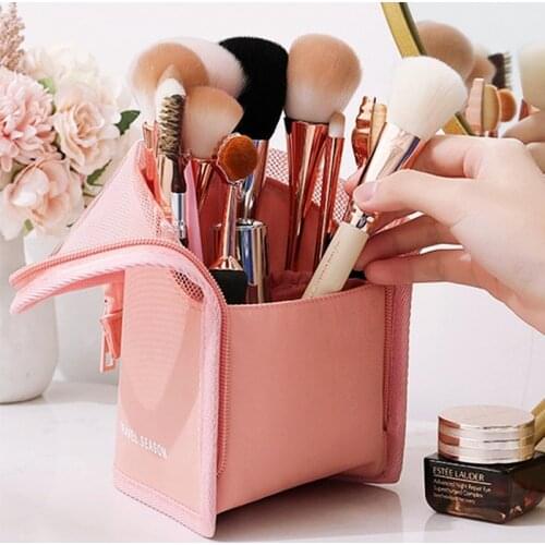1 Pc Stand Cosmetic Bag for Women Clear Zipper Makeup Bag Travel Female Makeup Brush Holder Organizer Toiletry Bag