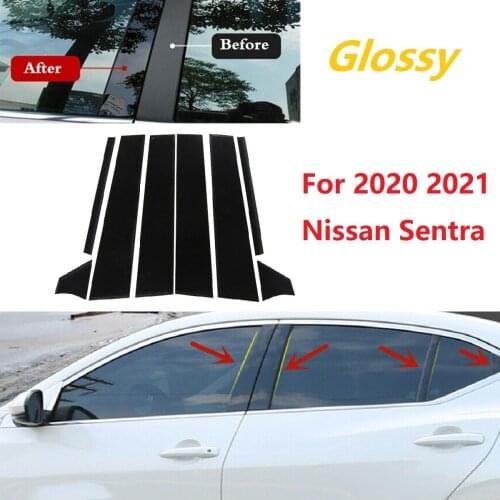 8PCS Polished Pillar Posts Fit For Nissan Sentra 2020 2021 Window Trim Cover BC Column Sticker Black Glossy