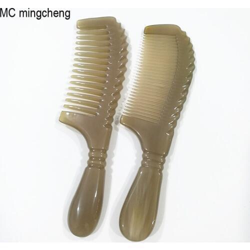 MC Hot Hair Combs Large Round Handle Ox Horn Comb Women Wide Tooth Lace Massage Brush Anti Static Beauty Hair Brushes