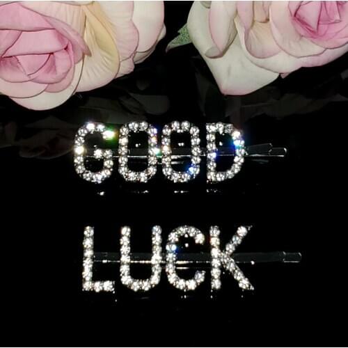 Crystal Saying Words Hairclips "GOOD LUCK“ Hair Pins Unique Hair Jewelry Gift to Girls&Women Hairgrip Accessories 2pcs/Set