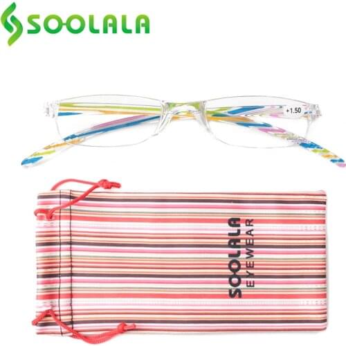 SOOLALA Ultralight Retro Stripe Rimless Reading Glasses Women Men Plastic Resin Presbyopic Glasses Magnifying Eyewear +1.0 2.0