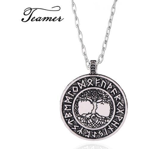 Teamer Vikings Runes Adjustable Pendant Necklace Tree of Life Yggdrasil necklace Nordic Talisman wicca jewelry